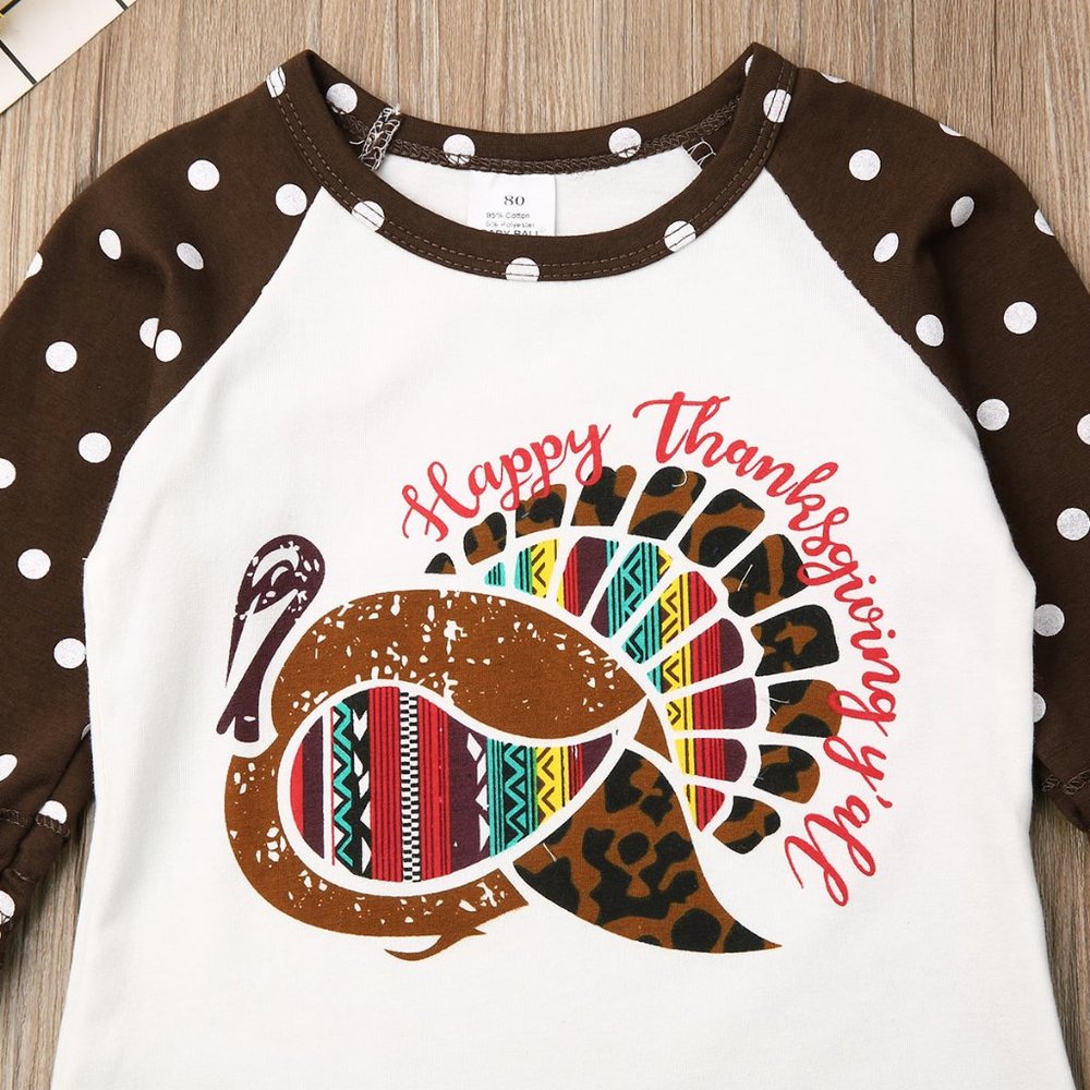 Thanksgiving Turkey Girls Ruffle Sleeve Shirt - Picture 2 of 4